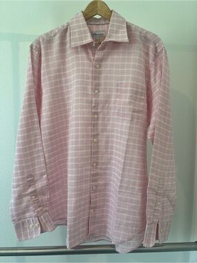 Peter Millar Men’s Light Pink Windowpane Button-Down Shirt size L